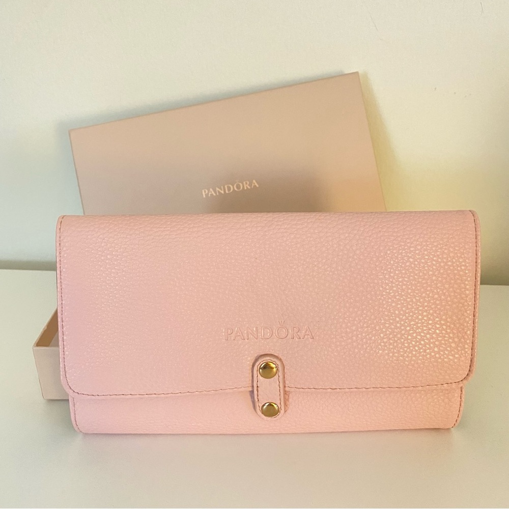 Pandora Pink Pebbled Leather Travel Jewelry Case / Wrap / Clutch
